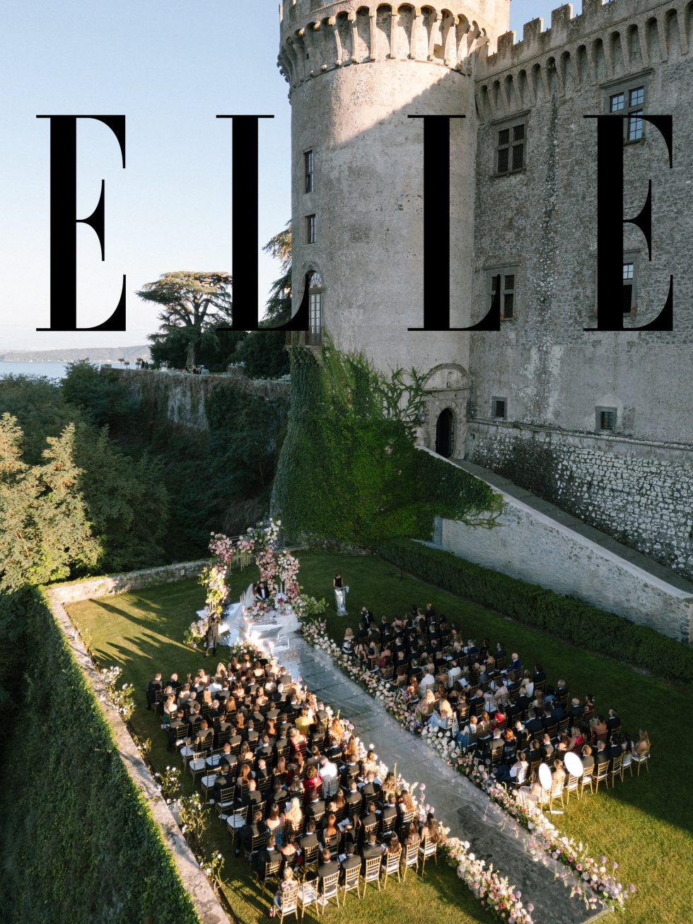 ELLE cover: Roxana and Kyle's wedding ceremony in the gardens of Castello Odescalchi di Bracciano, seen from above