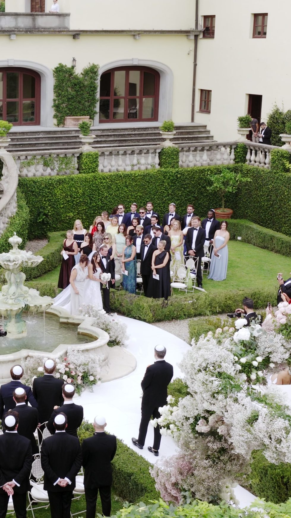 The ceremony in the Italian garden of Il Borro, seen from above