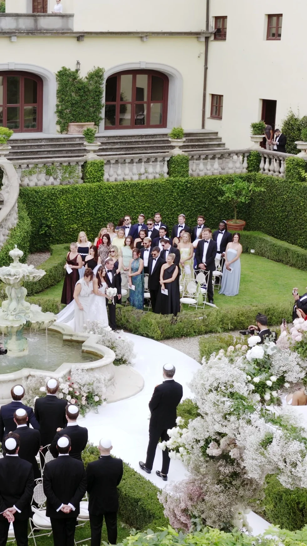 The ceremony in the Italian garden of Il Borro, seen from above