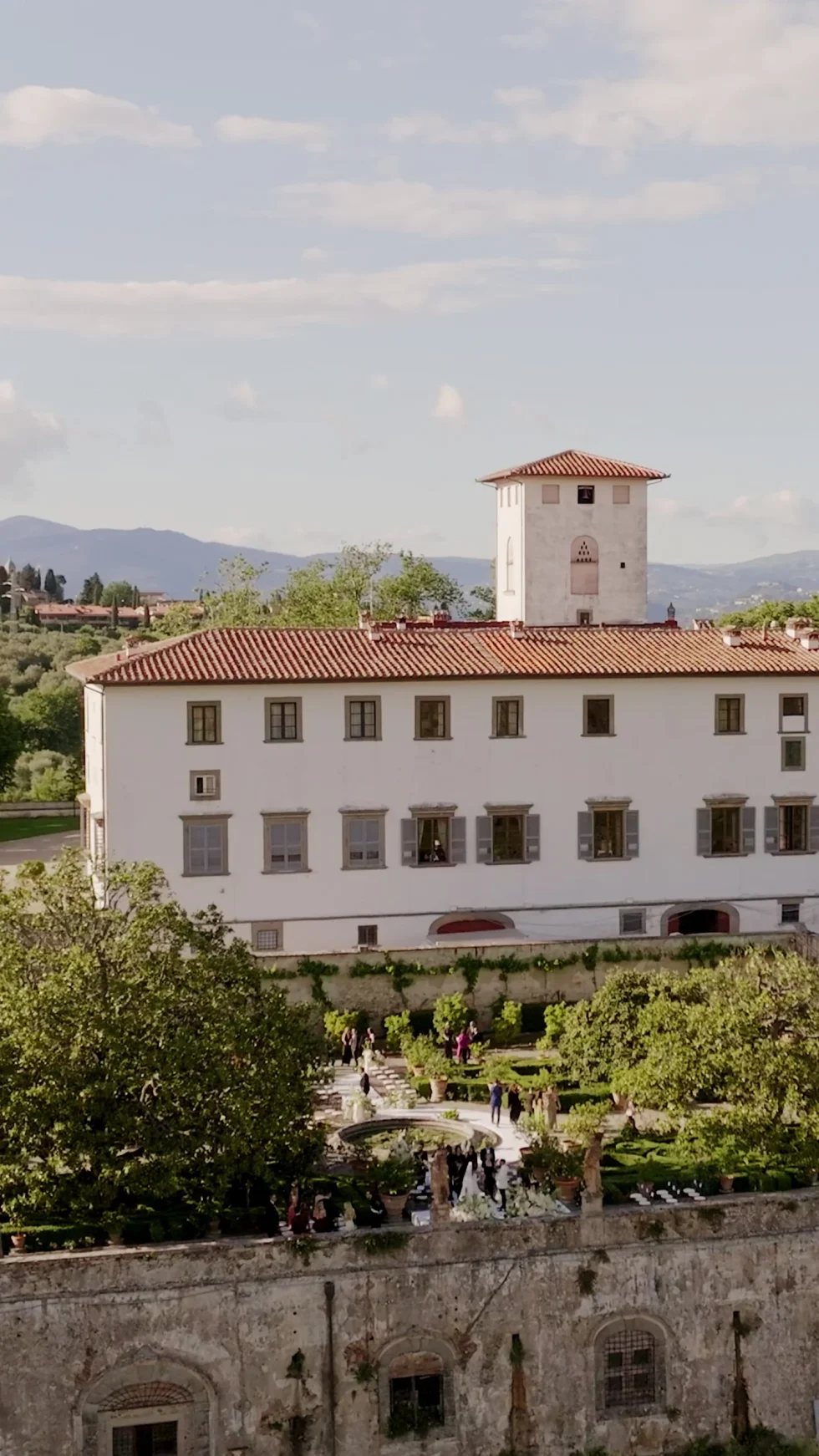 Villa Corsini a Mezzomonte and its tower in the hills above Florence