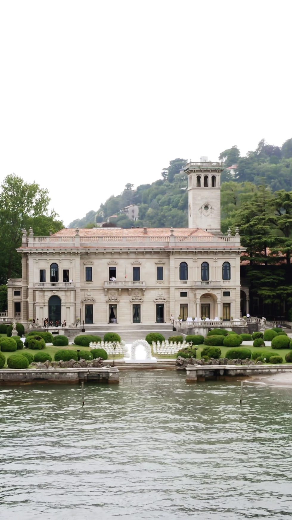 Villa Erba seen from Lake Como on the wedding day