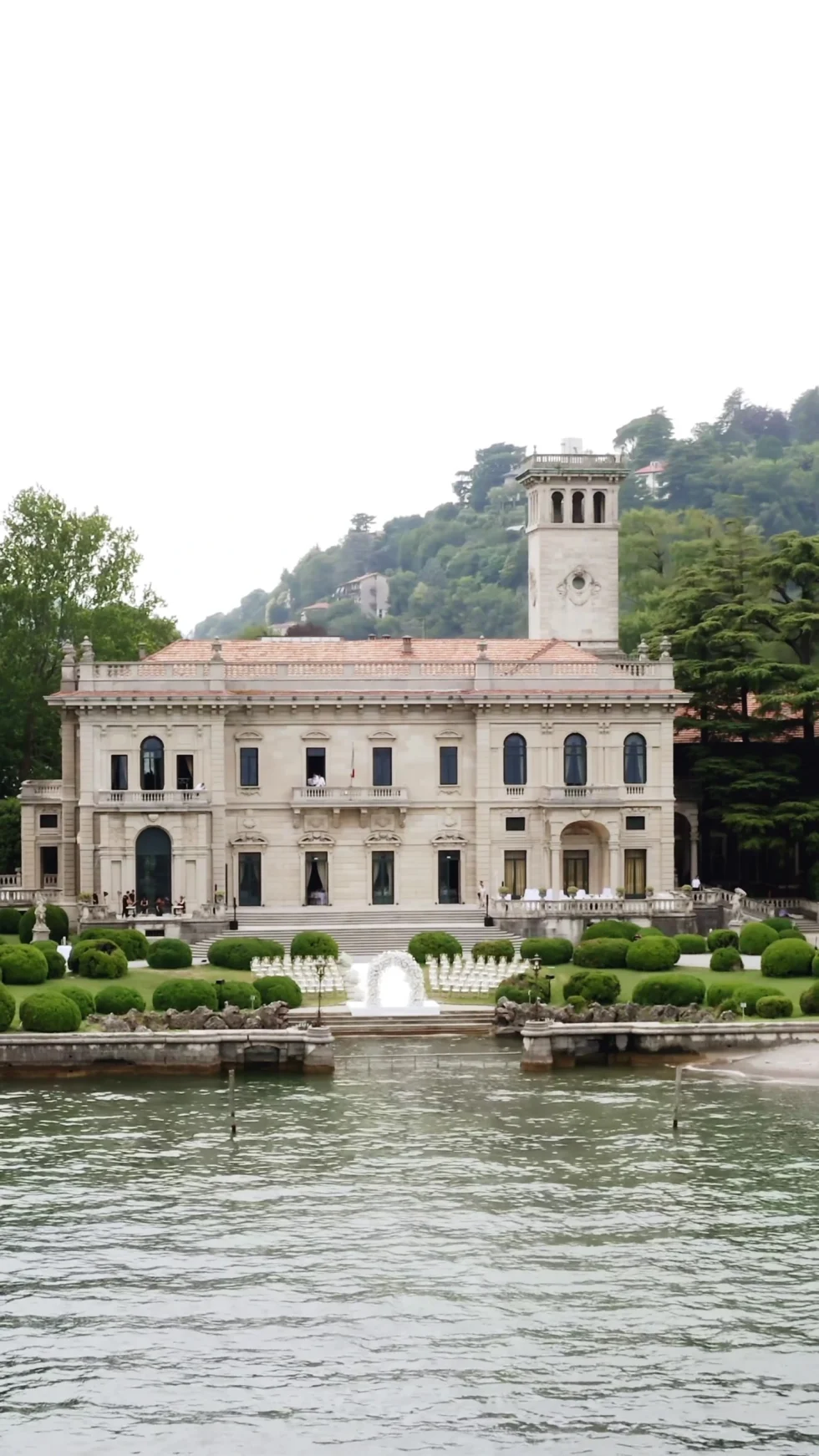 Villa Erba seen from Lake Como on the wedding day
