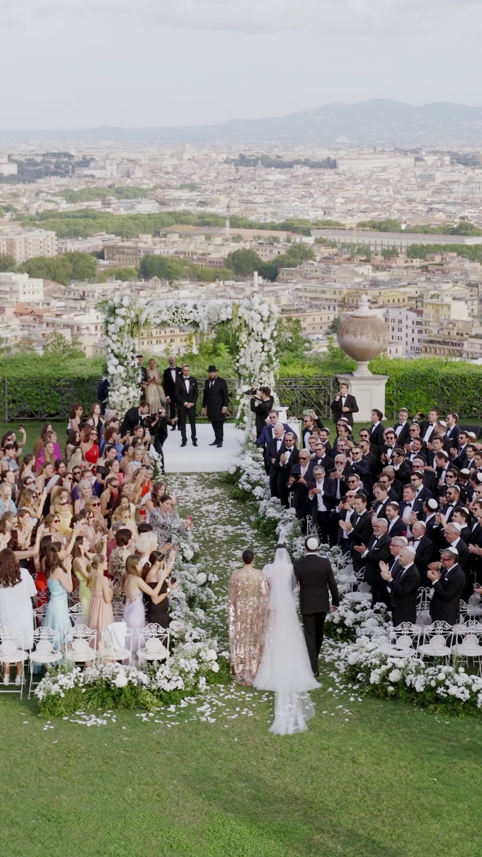 The ceremony on the panoramic lawn of Villa Miani above Rome, seen from above