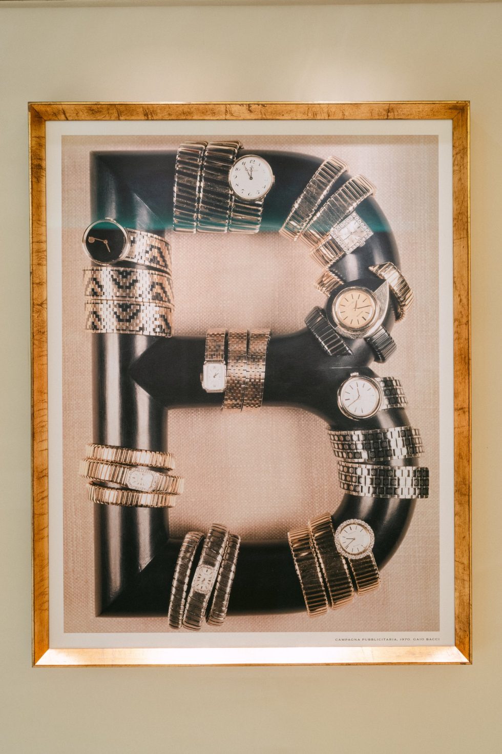 A Bvlgari watch artwork in the Presidential Suite of the Bulgari Hotel Roma