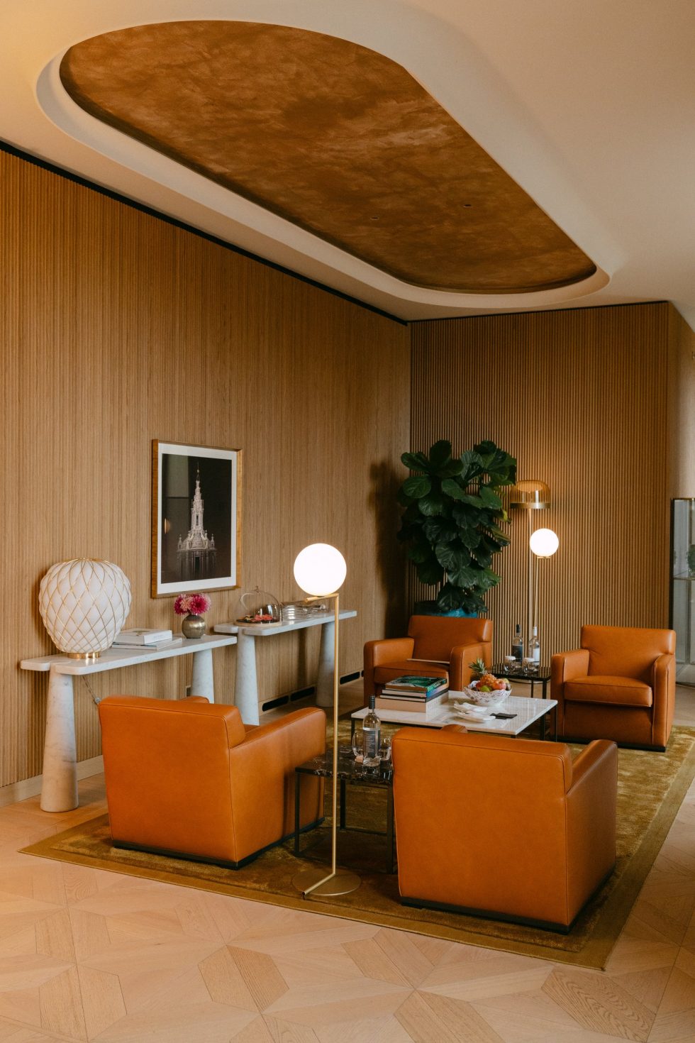 The living room of the Presidential Suite at the Bulgari Hotel Roma