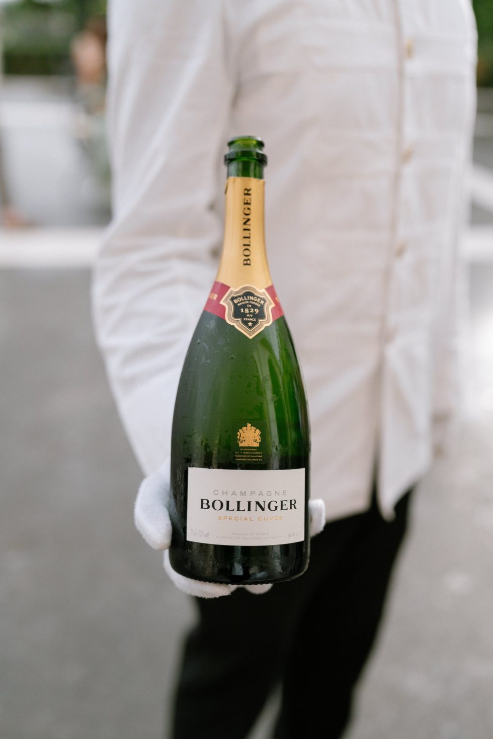 A magnum of Bollinger champagne served in the Presidential Suite of the Bulgari Hotel Roma on the wedding morning