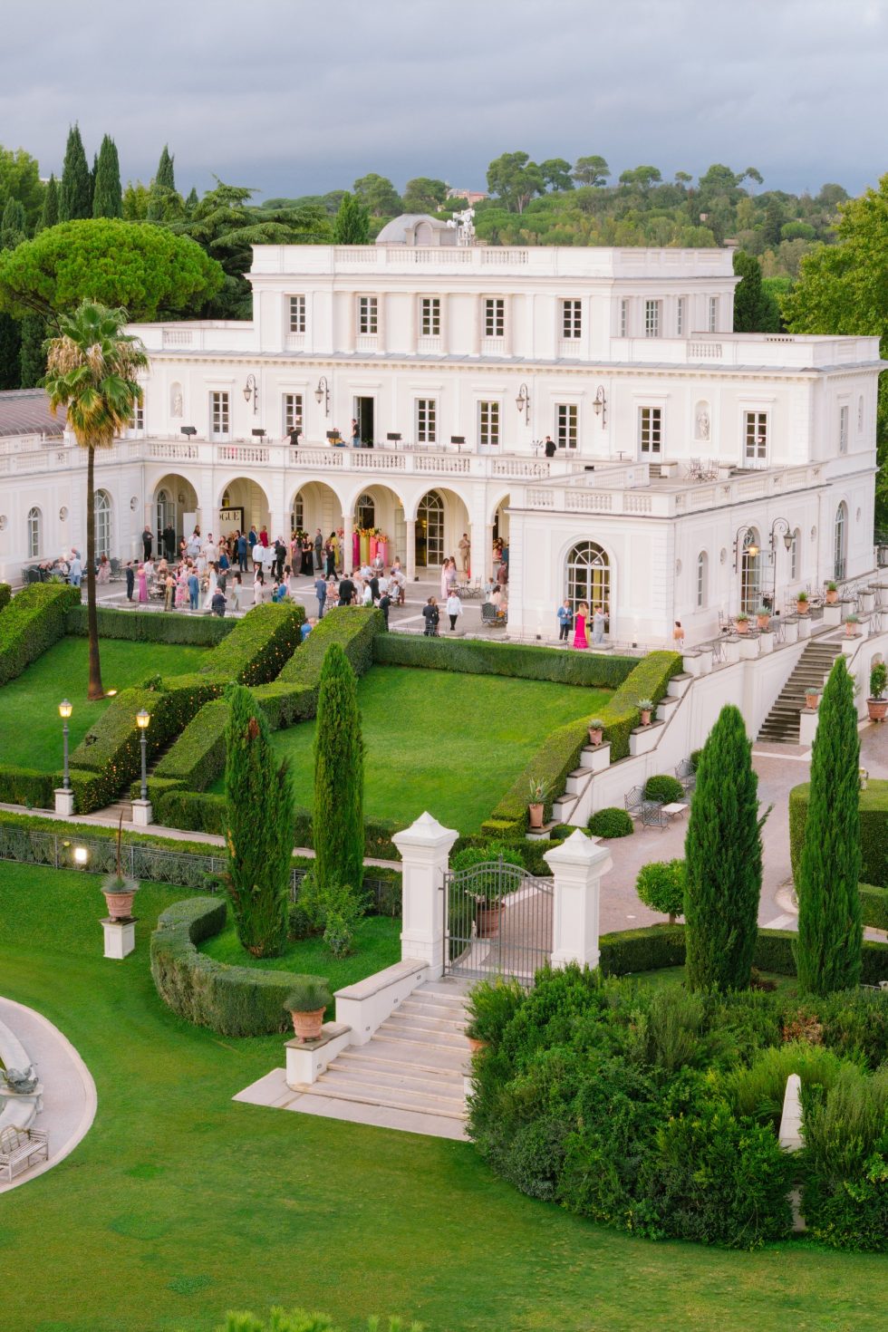 Aerial view of Villa Miani and its gardens on Monte Mario during the wedding, Rome