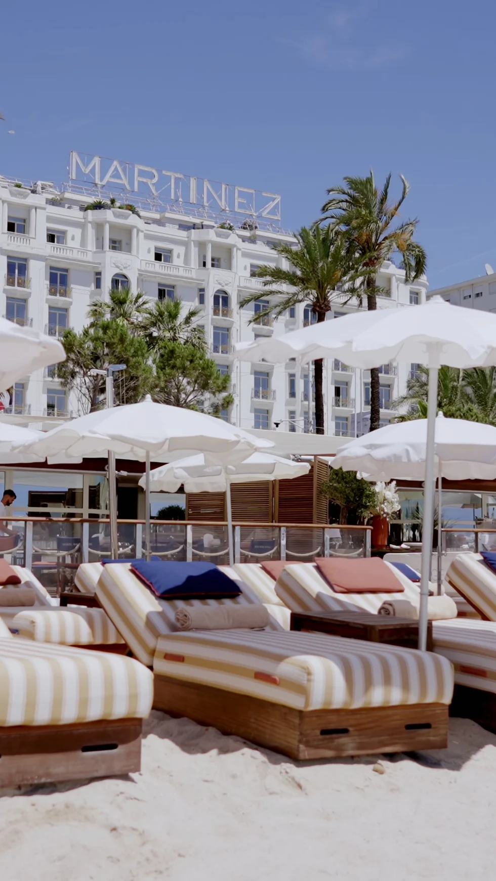 The private beach of the Hôtel Martinez on the Croisette, Cannes