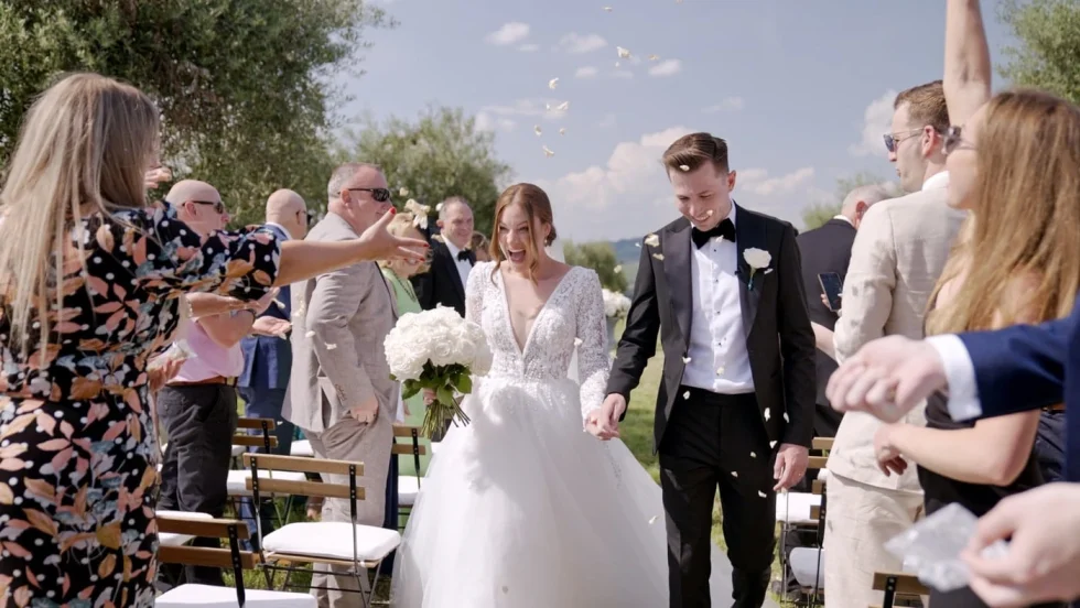 Zoe and Lewis on their wedding day at Borgo di Castelvecchio, Siena